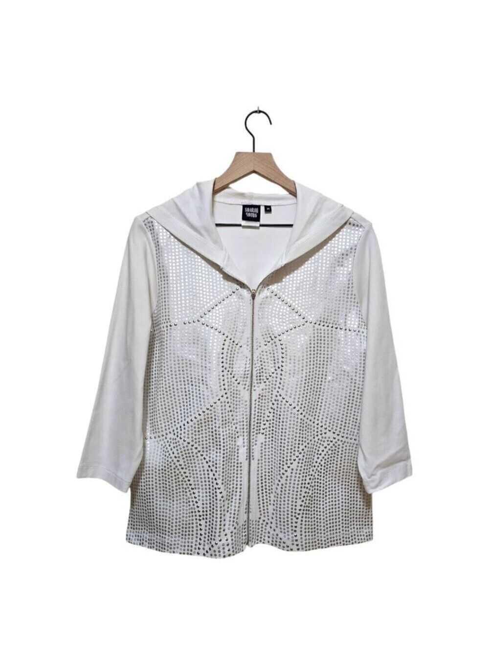 Sharon Young NWT White Enchanted Summer Hooded Sweater Sz M